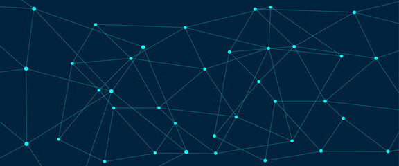Abstract global pattern geometric polygonal space background and network connections with bokeh points and lines. Abstract blue lines and dots connections, social network communication pattern.