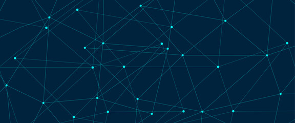 Abstract global pattern geometric polygonal space background and network connections with bokeh points and lines. Abstract blue lines and dots connections, social network communication pattern.