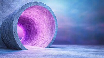 Leinwandbilder - Futuristic tunnel with purple lights leading to a mysterious horizon in a surreal landscape.