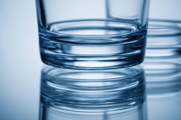 Poster - Elegant stacking of clear glass cups showcasing transparency and light reflections in a minimalist setting