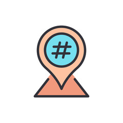Poster - Stylized Location Pin Icon Featuring A Prominent Hashtag Symbol