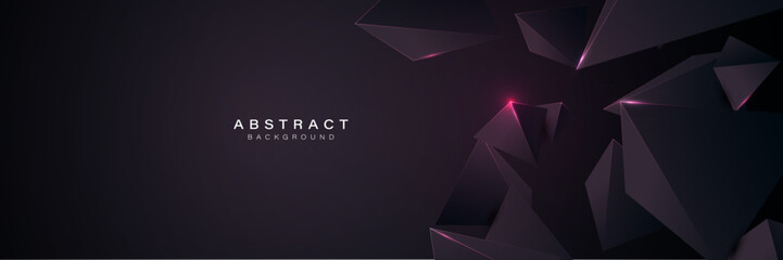 Fototapete - Dark abstract background with 3D glowing geometric shapes