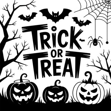 Halloween Trick or Treat Design with Pumpkins and Bats