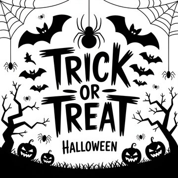 Halloween Trick or Treat Design with Pumpkins and Bats
