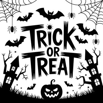 Halloween Trick or Treat Design with Pumpkins and Bats
