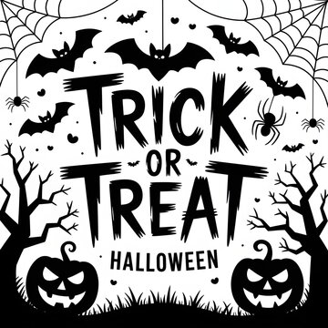 Halloween Trick or Treat Design with Pumpkins and Bats
