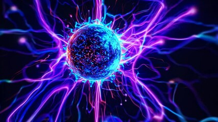 Poster - Pulsating energy sphere emitting colorful electric arcs