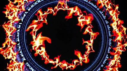 Poster - Burning ring of fire on black background with light trails