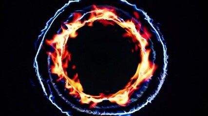 Poster - Burning ring of fire with electric waves evolving on black background