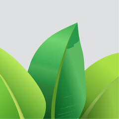 Poster - A vibrant illustration featuring stylized green leaves with soft gradients, highlighting natural shapes and organic forms against a light gray background