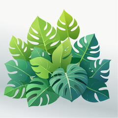 Poster - A vibrant illustration featuring a lush arrangement of various green tropical leaves, showcasing a modern and fresh aesthetic, perfect for design projects
