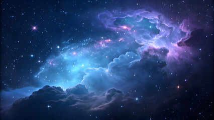 ethereal blue and purple nebula-like cloud composed of sparkling particles, creating a celestial sce