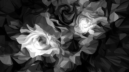 Poster - Geometric roses in monochrome low poly