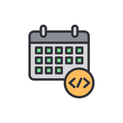 Poster - Software Development Schedule With Calendar And Coding Symbol Icon