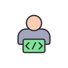 Poster - Stylized Graphic Of A Coder With Angle Brackets On Transparent Layout
