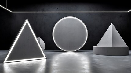 Poster - Geometric shapes with bright neon lights