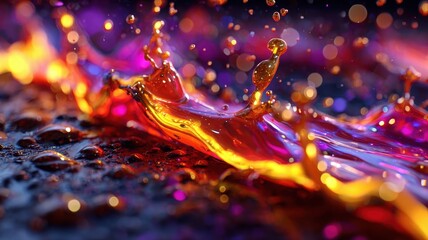 Wall Mural - vibrant liquid splash with colorful droplets and bokeh effect