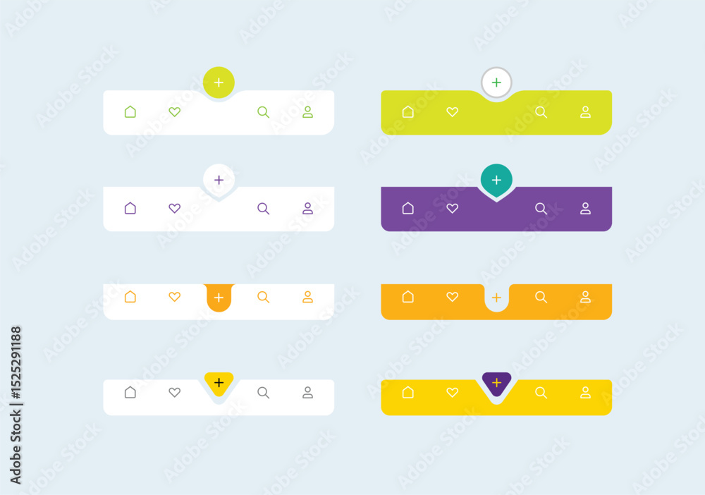 Mobile Navigation bar with Flat minimal Icon set. tab bar Design for UI ...