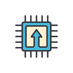 Poster - Stylized Computer Chip With Arrow Symbol On Transparent Background