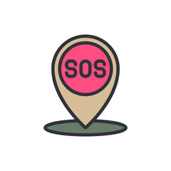 Poster - Illustration Of Emergency Location Symbol In Pink And Beige Tones