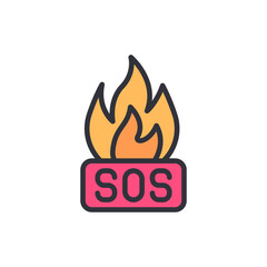 Poster - Distress Signal Icon With Flames In A State Of Emergency Situation