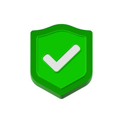 Poster - 3D checkmark on green shield  isolated on transparent background