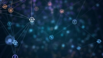 Fototapete - Motion graphic of Blue digital money icon and line linked network connection futuristic technology abstract background concept camera zoom seamless loop video	