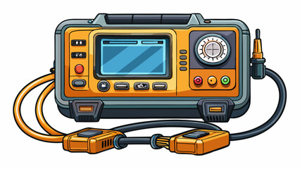 Modern handheld diagnostic scanner with screen and attached cable. Buttons are clearly labeled. Displayed in a flat position, close-up on white, ideal for tech-focused vehicle maintenance.

