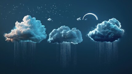 Wall Mural - Night Sky Cloudscape: Digital Rain and Celestial Bodies