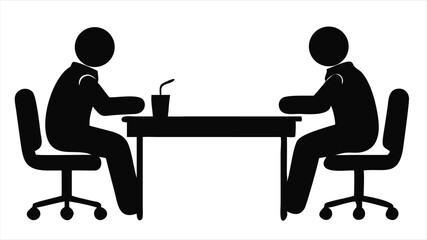 Fototapete - Two people sitting at a table in a meeting silhouette isolated on white background