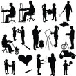 © Vector Silhoutte - Silhouettes of people engaged in various daily activities and interactions including work childcare and play vector