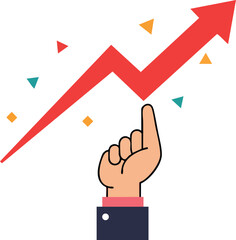 Poster - Business hand pointing at upward red arrow graph showing growth and progress vector illustration 
