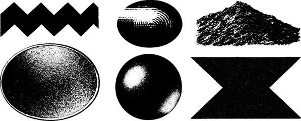 Poster - Stippling and halftone abstract shapes set for design projects