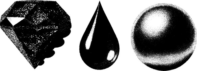 Poster - Minimalist stippling and halftone textures featuring geometric shapes for design projects