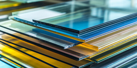 Poster - Varying glass panes displayed in vibrant colors and textures Generative AI