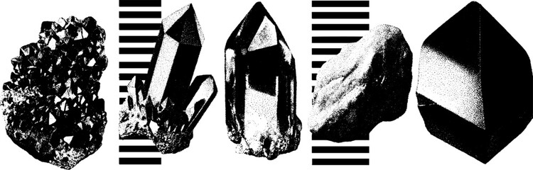 Poster - Minimalist crystal design with engraving and stippling for art projects