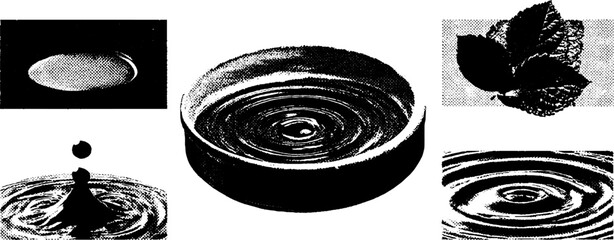 Poster - Engraving style water droplets and ripples with halftone texture design for artistic prints