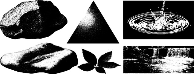 Poster - Realistic engraving and stippling texture with nature and geometric elements