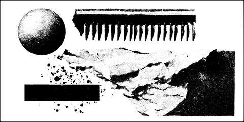 Poster - Abstract composition with vintage engraving and halftone texture elements