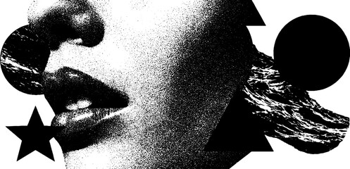 Poster - Vintage engraving art with stippling and halftone texture featuring abstract shapes