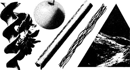 Poster - Abstract vintage engraving with stippling texture and geometric shapes