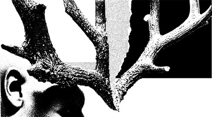 Poster - Vintage stipple engraving with antler design and halftone texture inspiration
