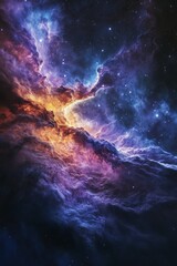 Wall Mural - An image of the cosmos with nebula clouds, stars and celestial bodies forming a vivid scene.