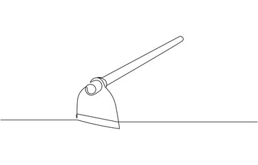 Aufkleber - One line art Garden Hoe Tool vector illustration. line art, one continuous line, Continuous one line art Hoe tool editable outline.