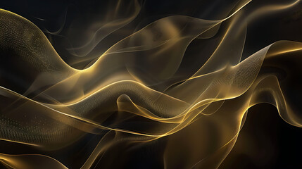 Poster - Abstract golden waves flow and shimmer against a dark background, creating a luxurious and elegant texture with a modern, artistic design