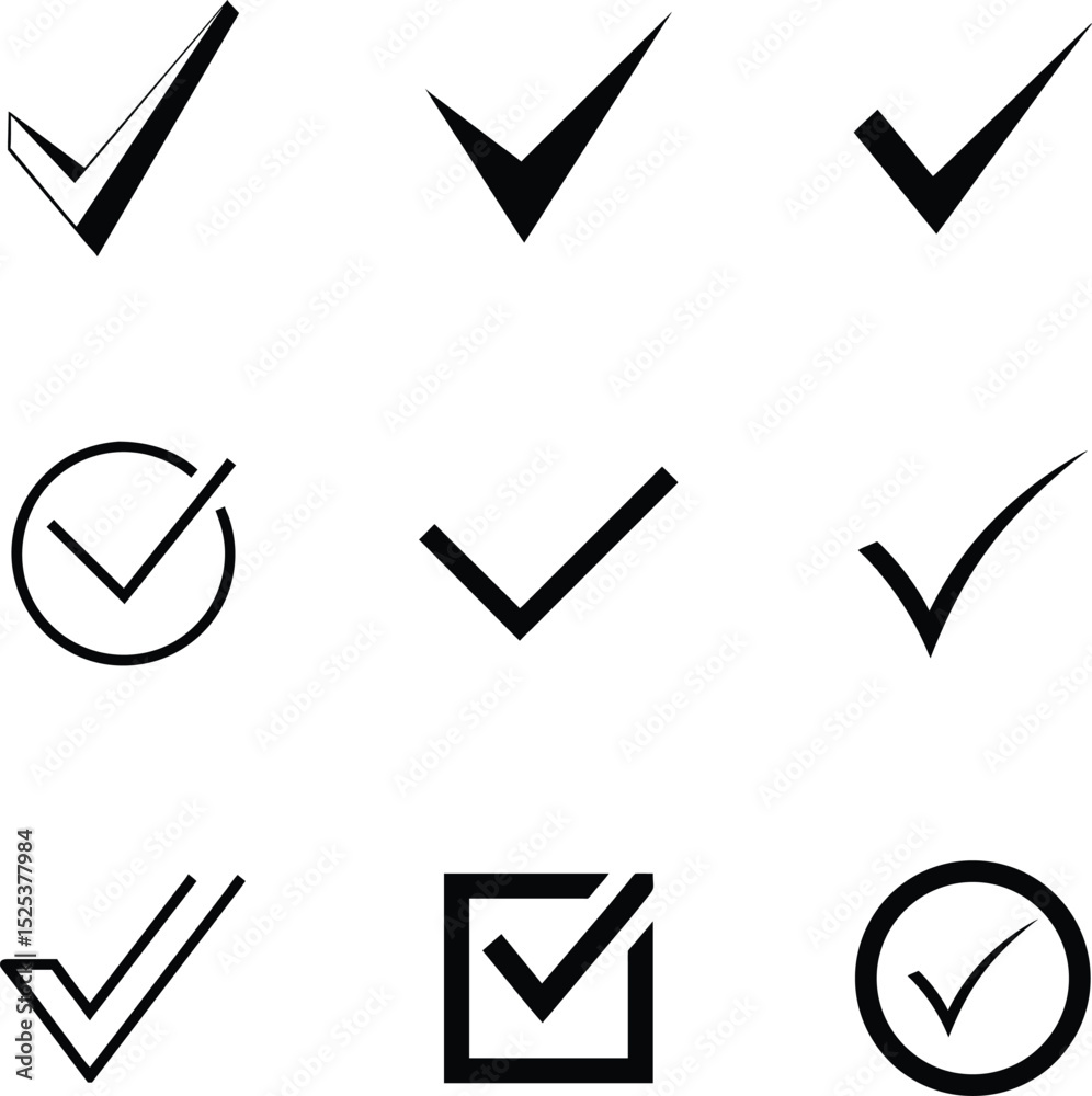 Checkmarks Icons Variations, Symbols, Tick Marks, Approval, UI Stock ...