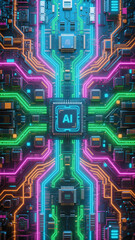 Fototapete - Futuristic Artificial Intelligence Concept with Digital Circuit Interface