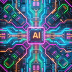 Fototapete - Futuristic Artificial Intelligence Concept with Digital Circuit Interface