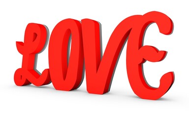 Poster - Red 3d word Love with a shadow at the bottom. Feelings and emotions.