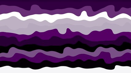 Poster - Abstract animated wavy stripes in various shades of purple and black representing dynamic movement and fluidity on white background